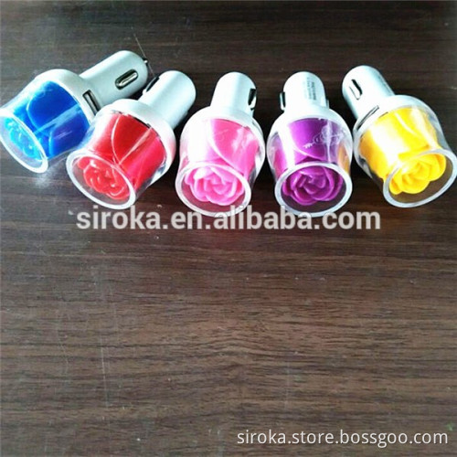 Hot rose customized car charger with rose led for iphone 6 samsung